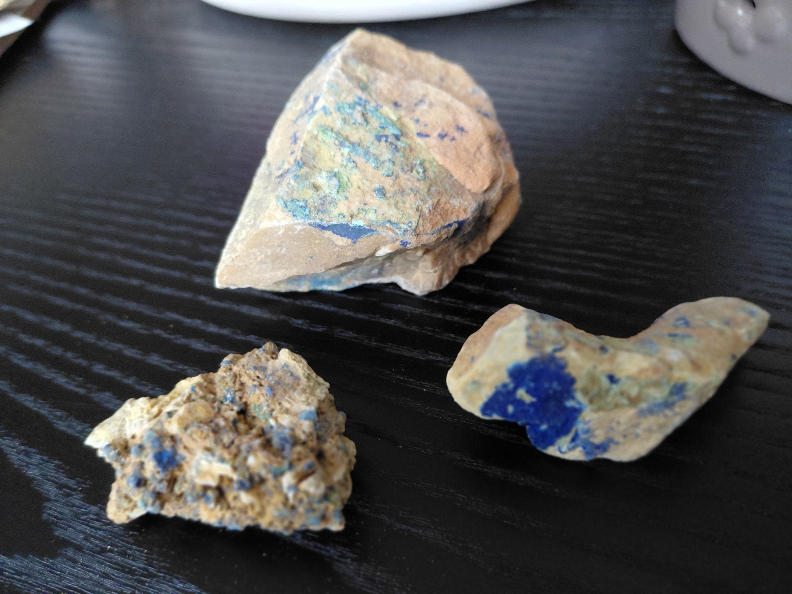 Set van 3 Malachiet Azuriet Auricalciet Edelstenen, Ophalen of Verzenden, Mineraal