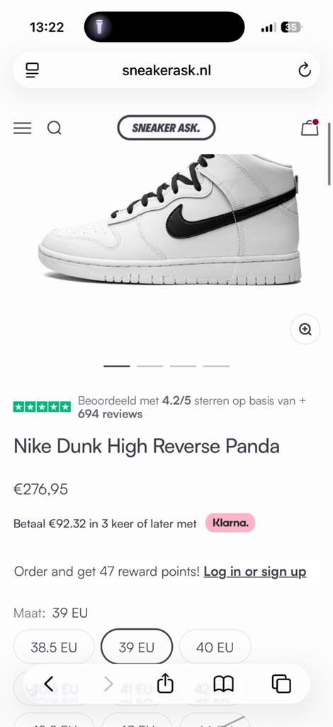 Nieuw! Nike Dunk High Reverse Panda - Maat 39, Kleding | Dames, Schoenen, Ophalen of Verzenden, Nieuw, Wit, Sneakers of Gympen