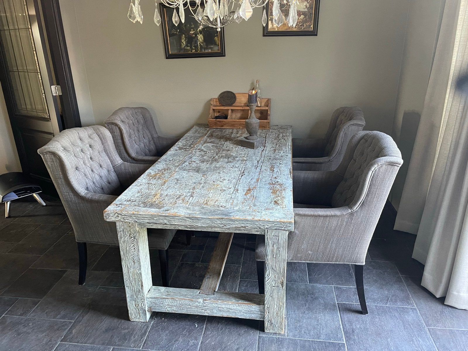 Eetkamertafel met 4 comfortabele gecapitonneerde stoelen, Huis en Inrichting, Tafels | Eettafels, Ophalen, Gebruikt, 50 tot 100 cm