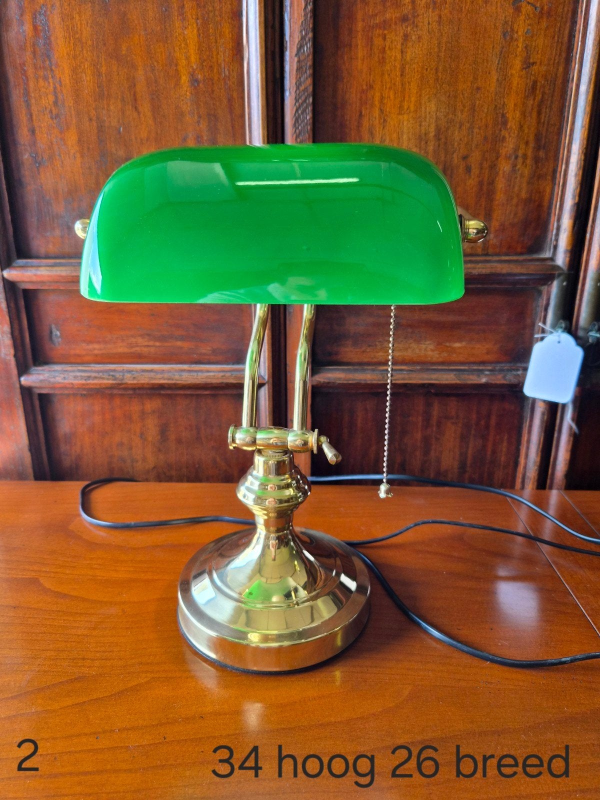 Klassieke Notarislamp met Groene Glazen Kap, Gebruikt, Overige merken, Groen, Met schakelaar