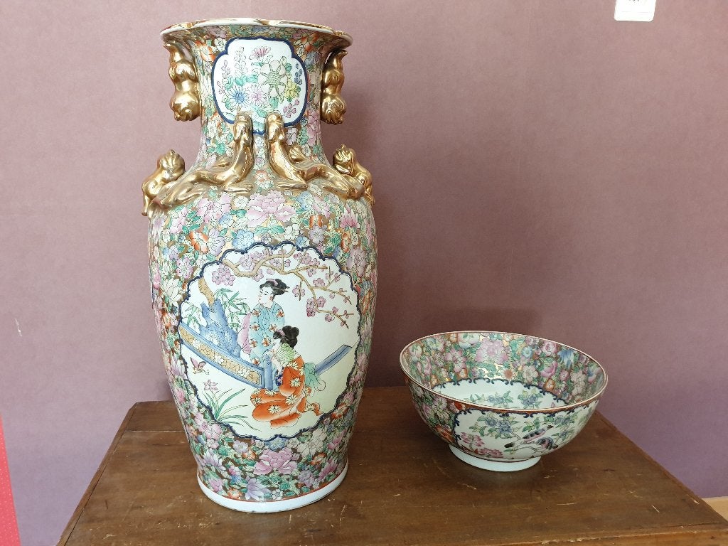 Chinese porseleinen vaas met bijhorende kom, Antiek en Kunst, Antiek | Porselein, Ophalen