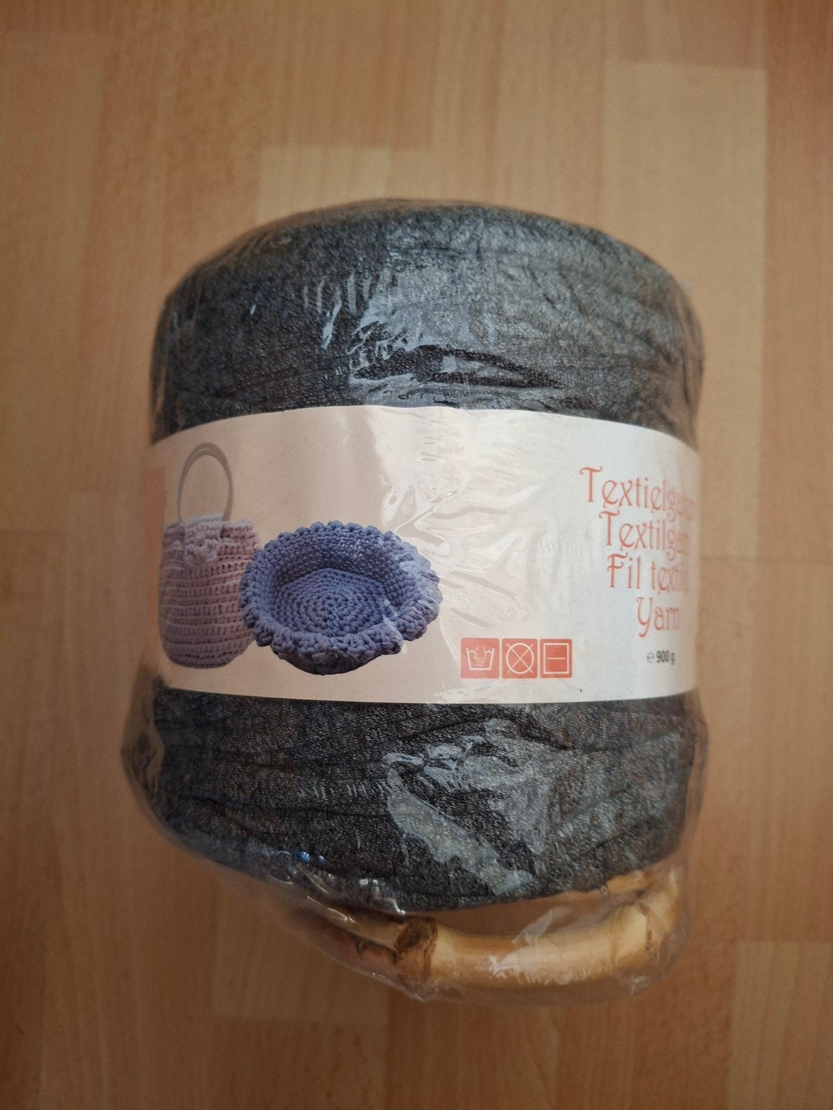 Textielgaren om tas  te haken (wit/grijs) + bamboe handv, Ophalen of Verzenden, Nieuw, Haken, Wol of Garen