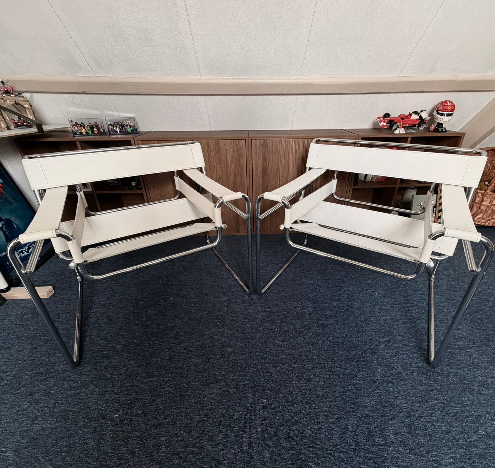 2x wassily stoel wit leer - Breuer B3 -!!MAG OOK PER 1 WEG!!, Ophalen, Gebruikt, 50 tot 75 cm, Leer