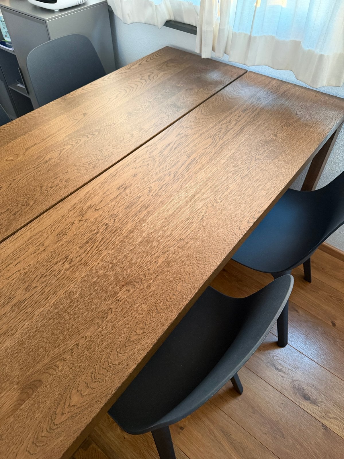 IKEA MÖRBYLÅNGA eettafel met 4 ODGER stoelen (zo goed als ni, Ophalen, 100 tot 150 cm, Eikenhout, 50 tot 100 cm