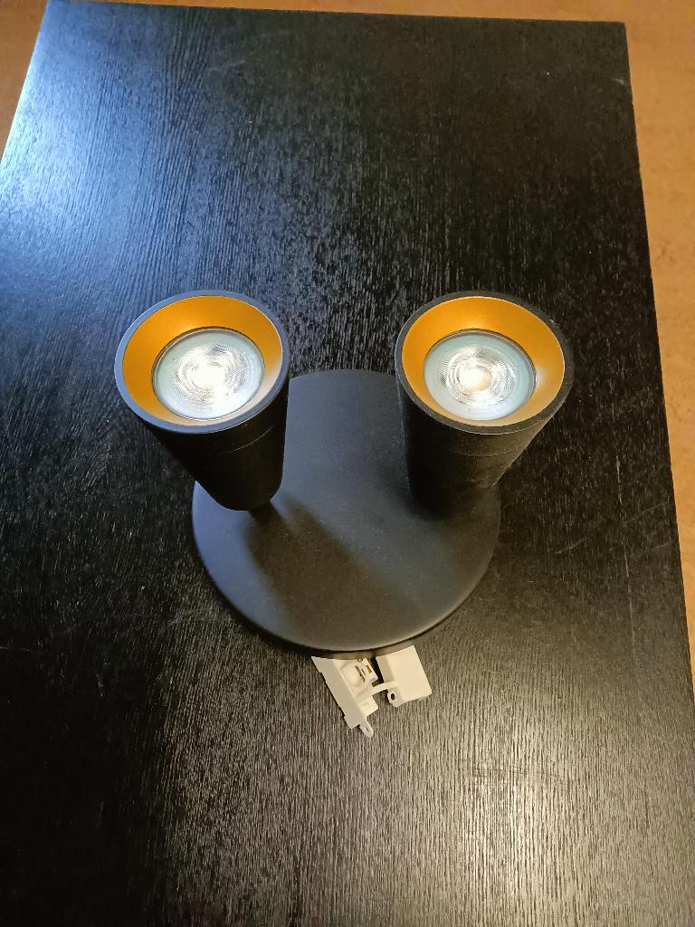 Plafoniere met 2 spots, Huis en Inrichting, Lampen | Plafondlampen, Ophalen of Verzenden, Gebruikt, Metaal