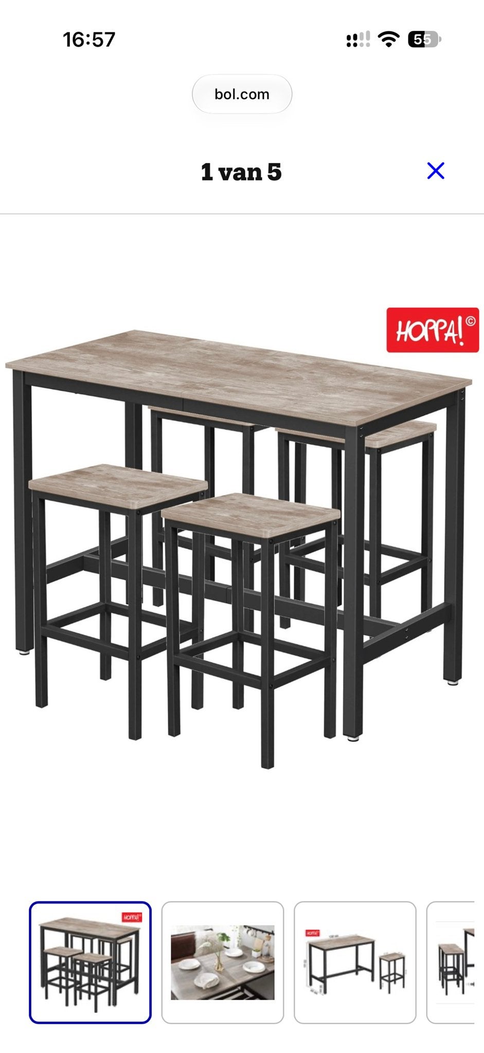 Hoppa! Bartafel met 4 krukken - Industrieel design, Ophalen, Nieuw