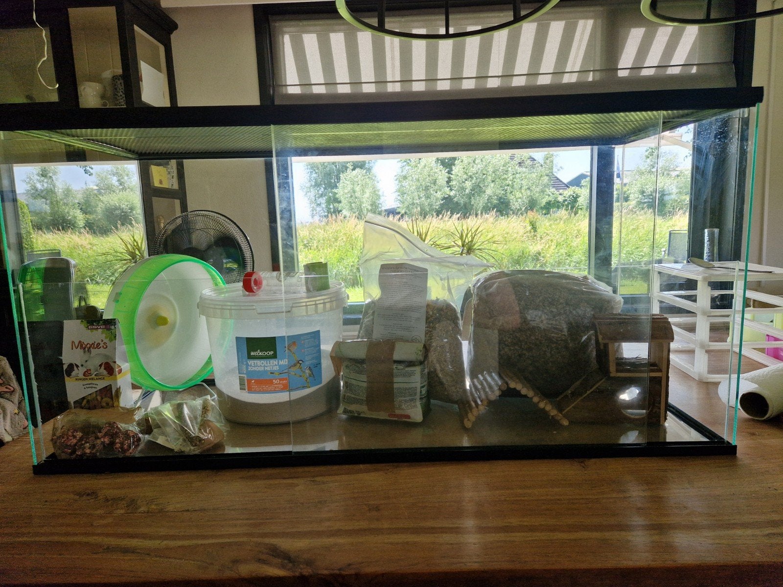Hamsterkooi van glas met veel extra's, Kooi, Minder dan 75 cm, Zo goed als nieuw, Hamster