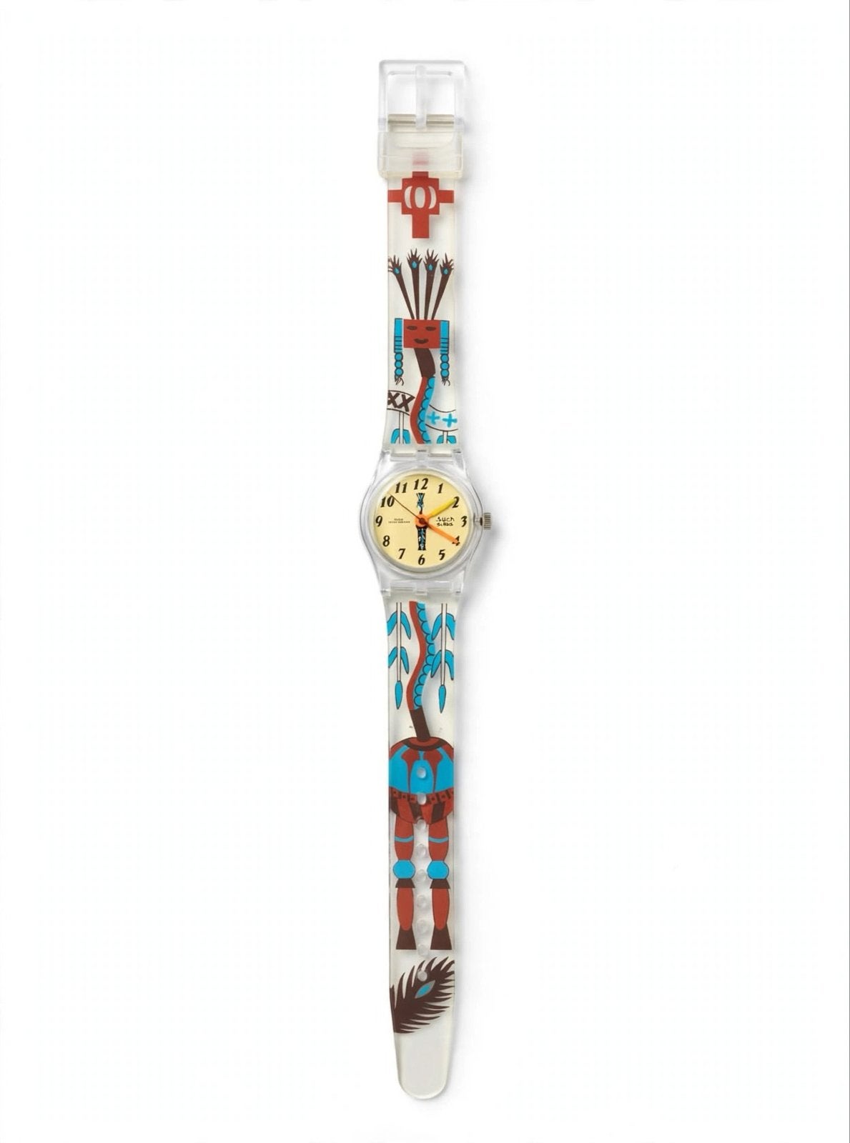 Vintage Swatch horloge jaren 90 - Native American design, Ophalen, Kunststof, Gebruikt, Polshorloge