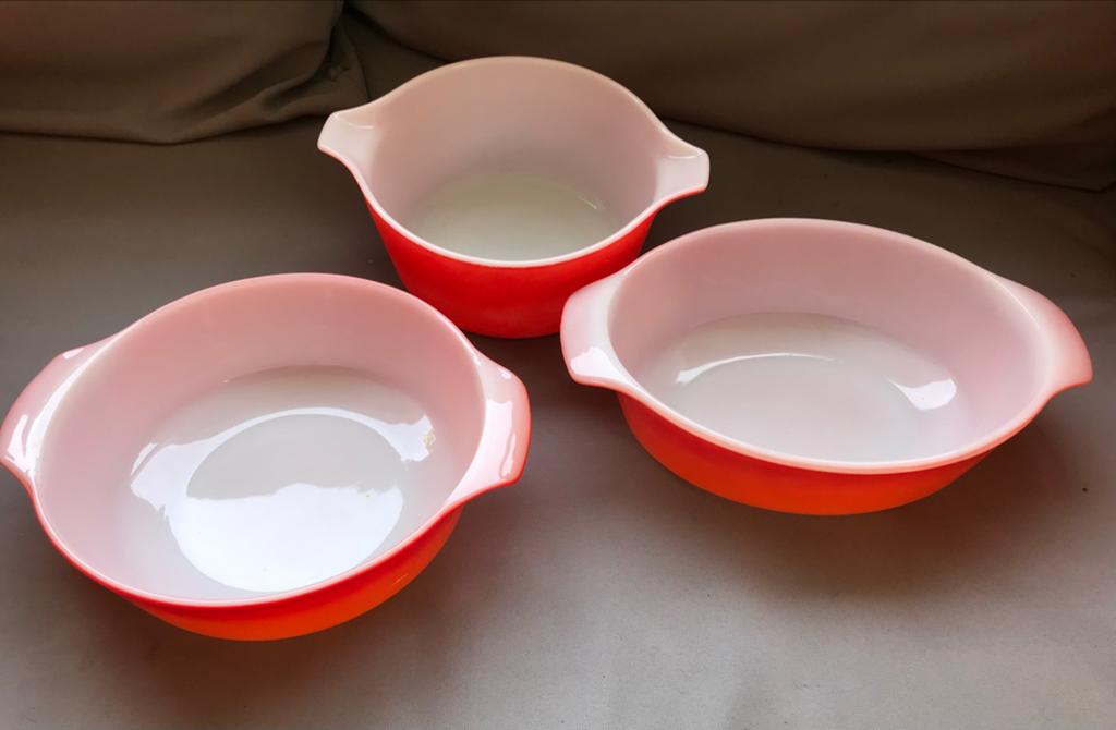 3 x rode Arcopal Anchor Fire King Pyrex ovenschalen, Ophalen of Verzenden, Huis en Inrichting