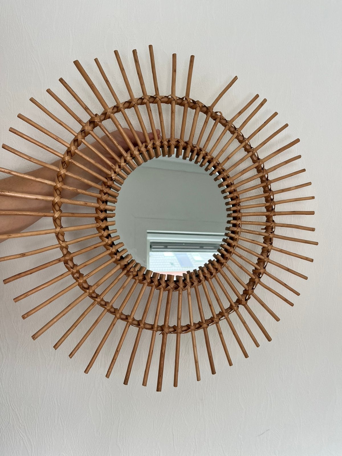 Gratis rotan spiegel, Huis en Inrichting, Woonaccessoires | Spiegels, Ophalen, Minder dan 50 cm, Gebruikt, Rond