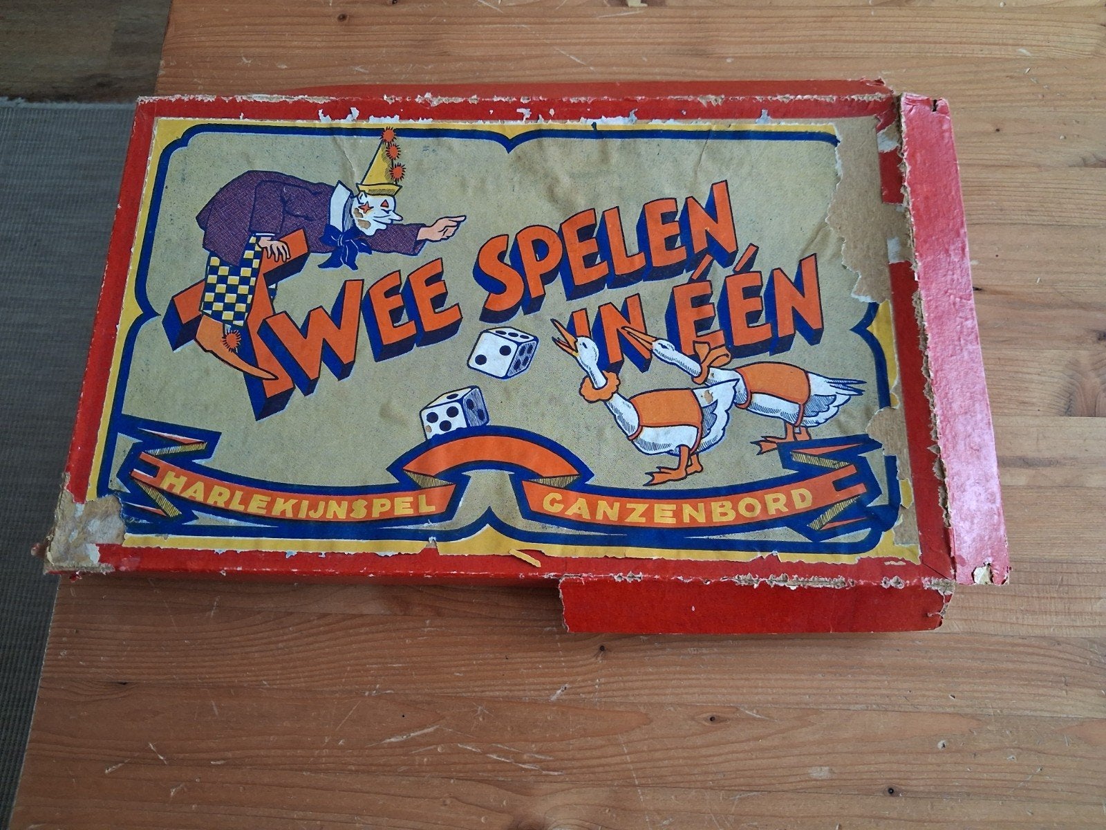 Twee spelen in één. Harlekijnspel en Ganzenbord uit 1900, Antiek en Kunst, Ophalen of Verzenden