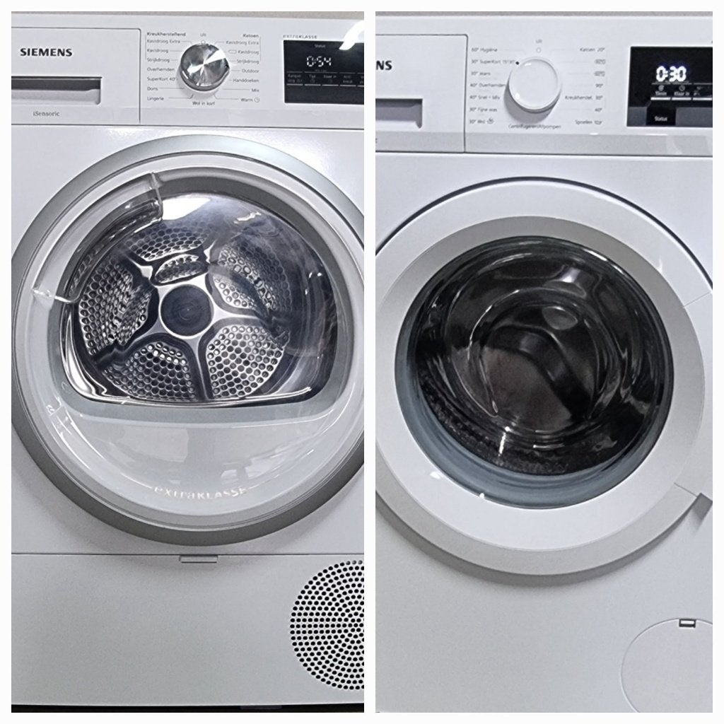 Set Wasmachine & warmtepompdroge Siemens A+++, 8 tot 10 kg, Ophalen, Zo goed als nieuw, Minder dan 85 cm
