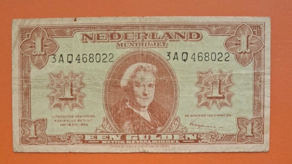 Muntbiljet 1 gulden 1945 Wilhelmina, cat. PL6.c1, Verzenden, 1 gulden, Los biljet