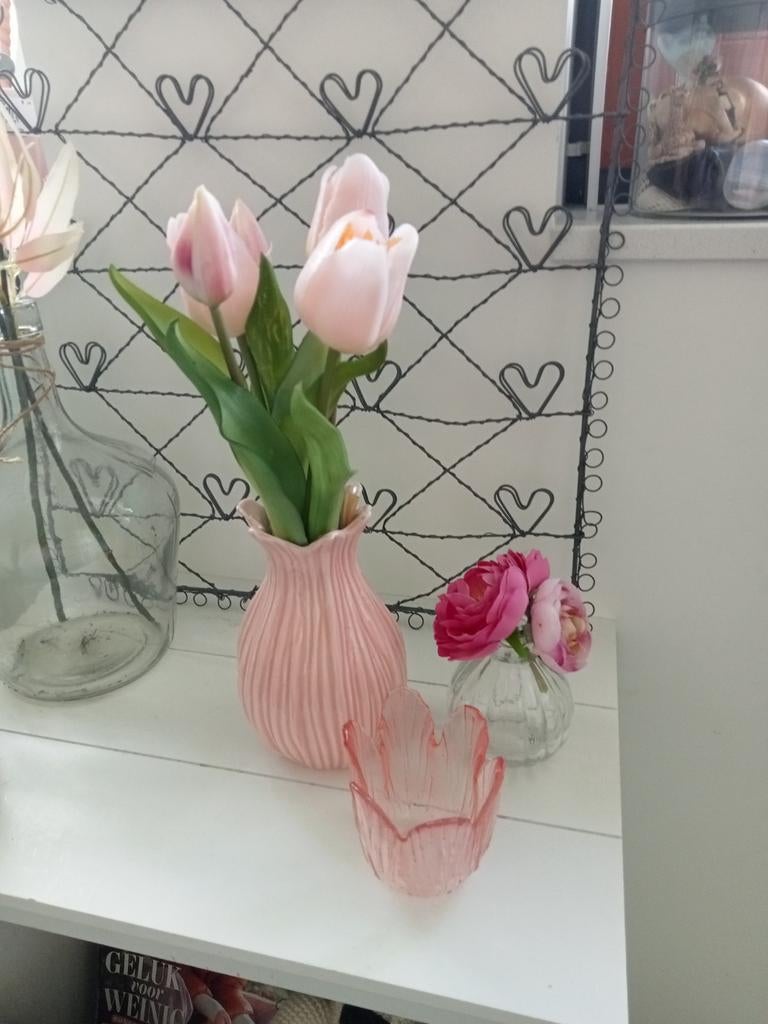Vaas met tulpen, Roze, 30 cm, Nieuw, Ophalen of Verzenden