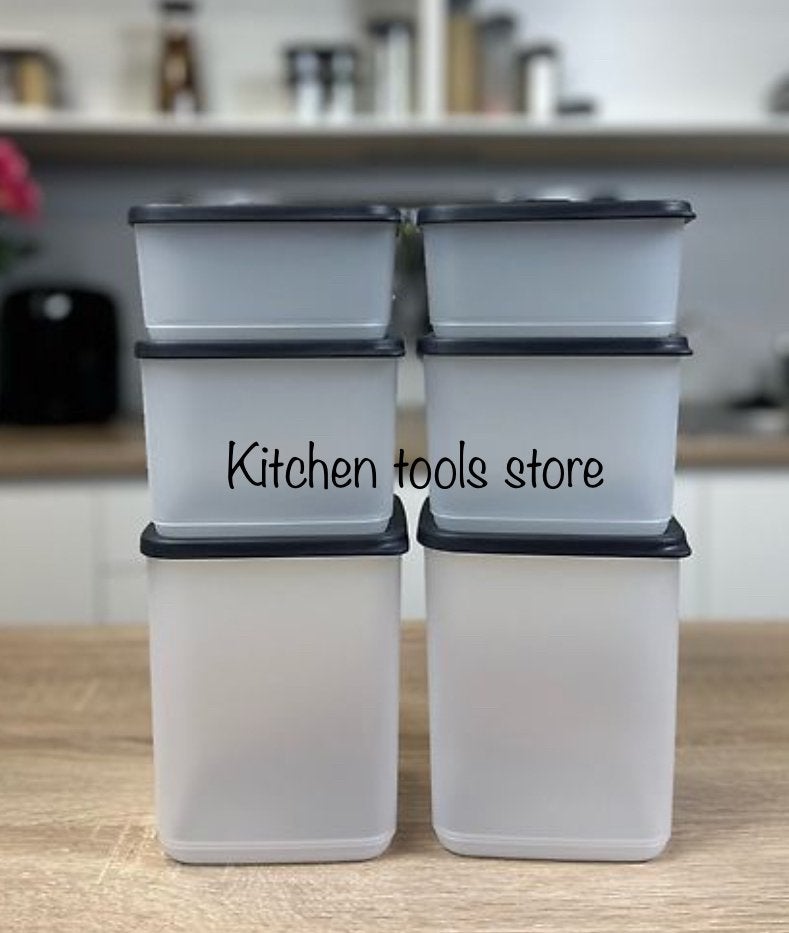 Tupperware 6 Cubix Zwart set bewaarbak voorraadbus vierkant, Ophalen of Verzenden, Nieuw