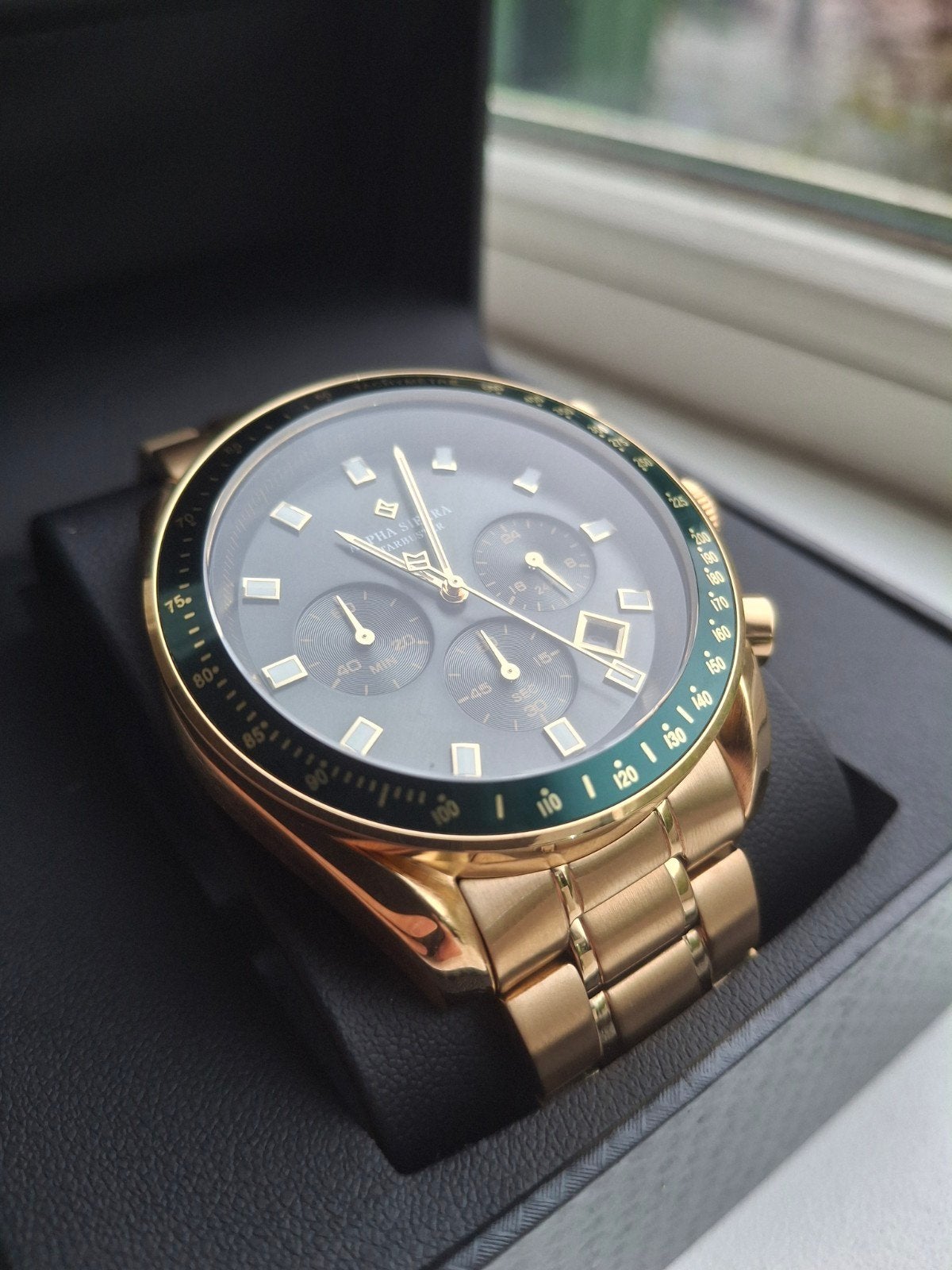 Alpha Sierra Starbuster Chronograaf Goud Groen Herenhorloge, Overige merken, Polshorloge, Nieuw, Ophalen of Verzenden