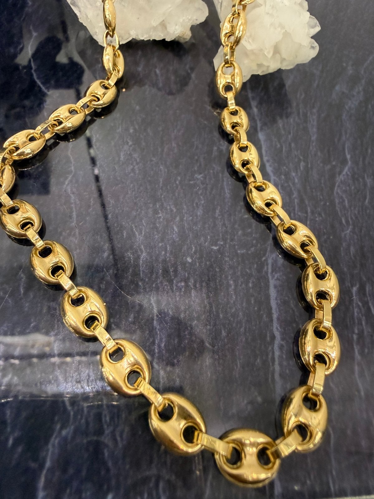 Prachtige 14 karaats gouden koffiebonen ketting 65 cm 7.5 mm, Ophalen of Verzenden, Nieuw, Goud