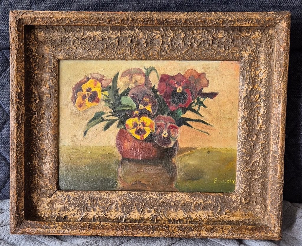 Antiek stilleven op paneel., Paneel, Stilleven, Ophalen of Verzenden, Gesigneerd