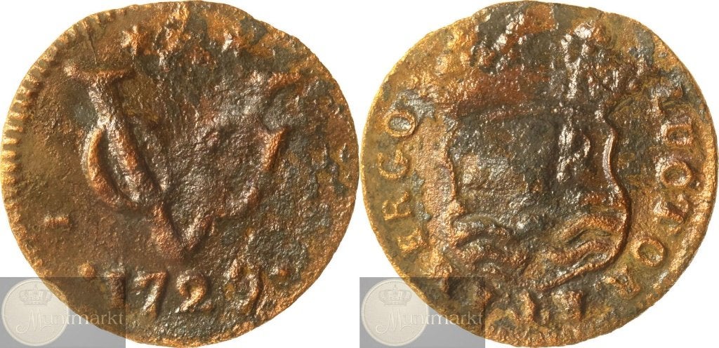 V.O.C. - Zeeland - Duit 1729 - Mmt tussen zespuntige sterren, Ophalen of Verzenden, Vóór koninkrijk, Overige waardes, Losse munt
