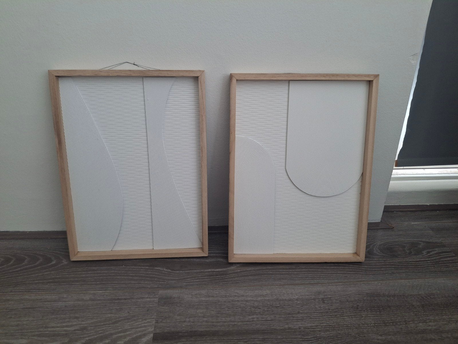 Set van 2 Abstracte Reliëf Kunstwerken in Houten Lijst, Ophalen of Verzenden