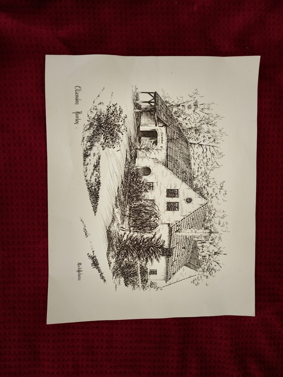 Tekening Oliemolen Heerlen, Antiek en Kunst, Ophalen of Verzenden, Landschappen