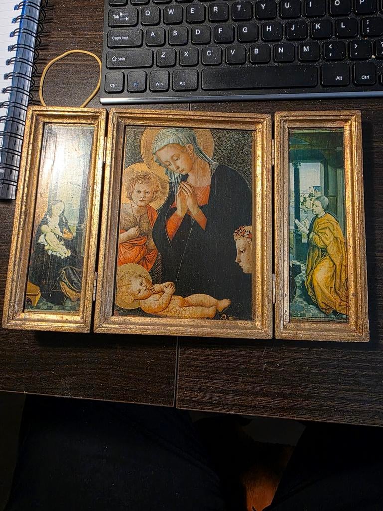 Oud drieluik met religieuze afbeeldingen, Antiek en Kunst, Ophalen of Verzenden