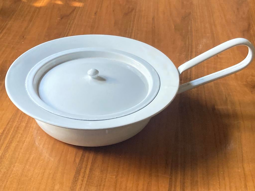 Po, ondersteek, wit, emaille, met deksel, nette staat, Ophalen of Verzenden