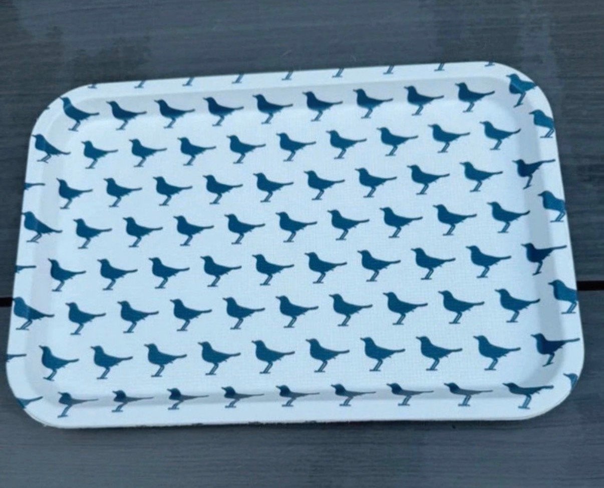 Madame CoCo Dienblad Donkerblauw/Wit met Vogeltjes 20x31cm, Kunststof, Nieuw, Ophalen of Verzenden, Dienblad