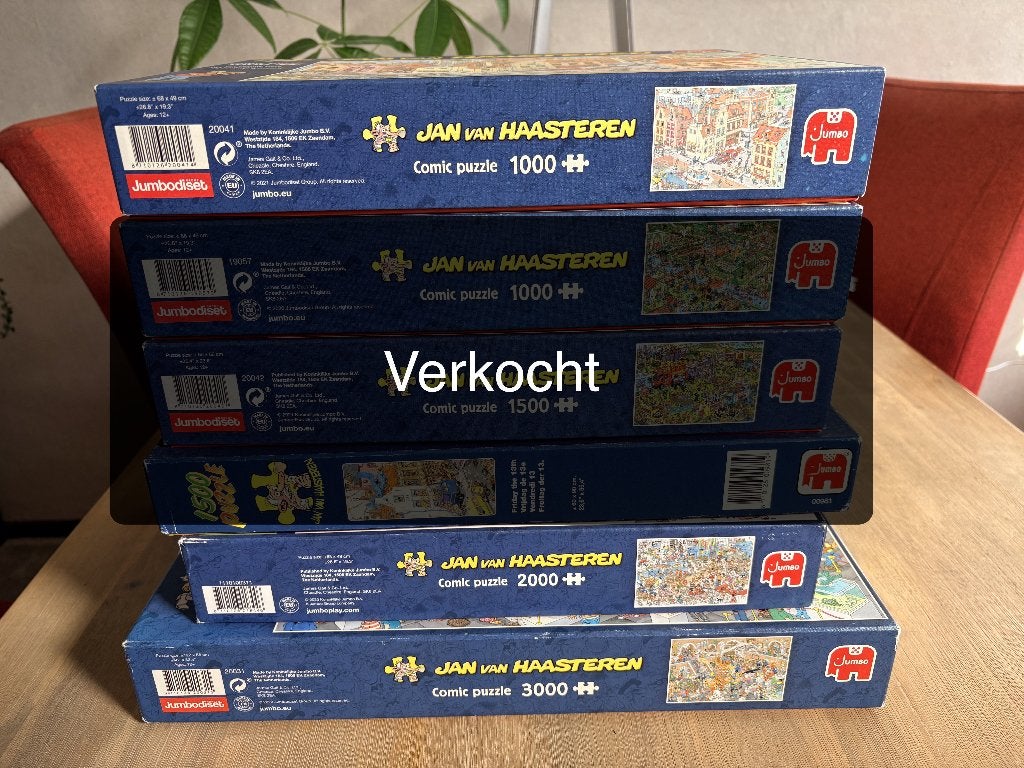 2 Jan van Haasteren-puzzels (1x 1000, 1x 3000), Ophalen of Verzenden, 500 t/m 1500 stukjes, Zo goed als nieuw, Legpuzzel