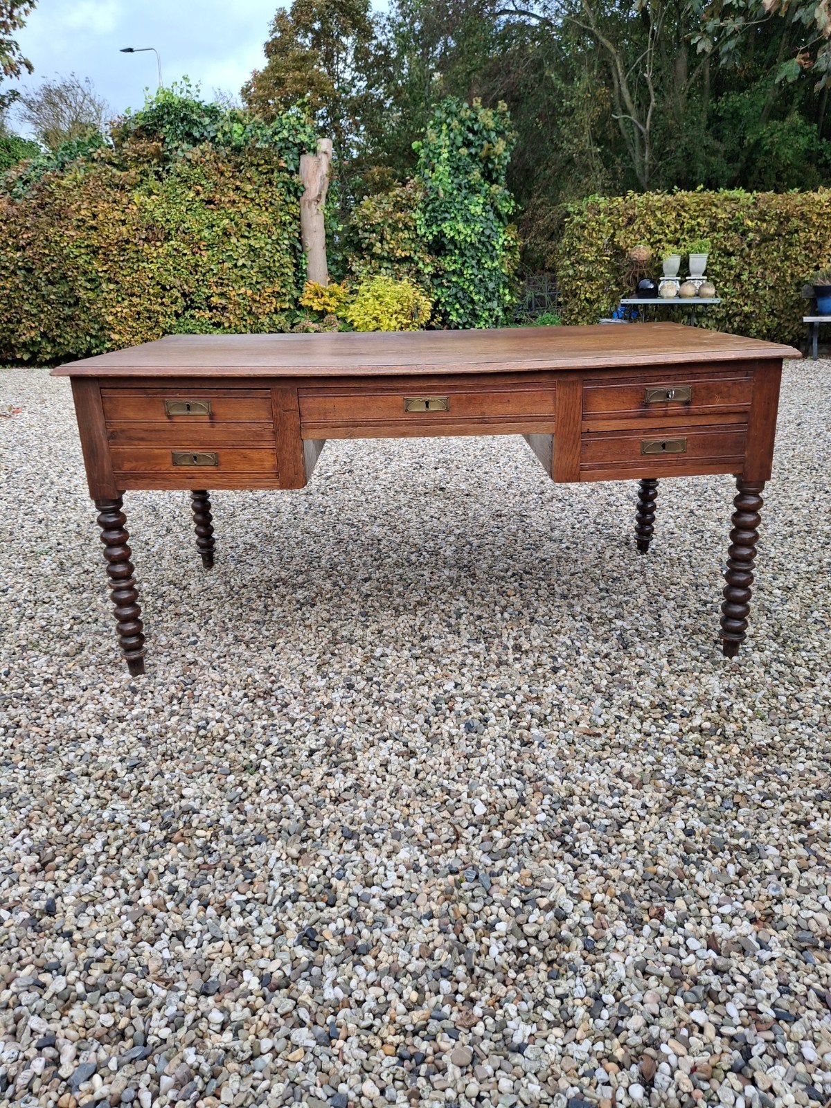Frans Notaris bureau antiek 90 x160 5 laden, Ophalen, Gebruikt