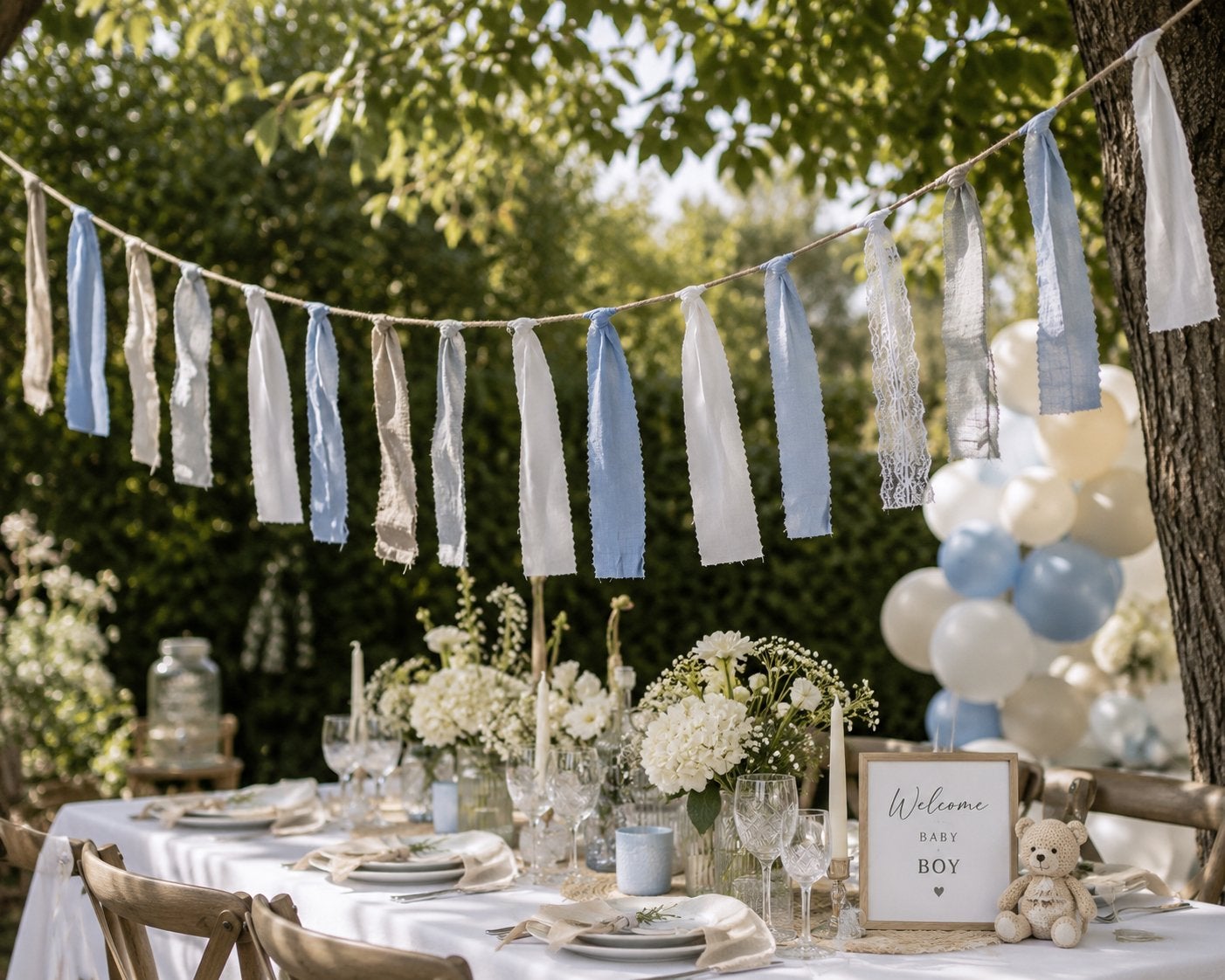 Romantische stoffen slinger | babyshower decoratie | 6 meter, Ophalen of Verzenden, Nieuw, Versiering, Geboorte of Huwelijk