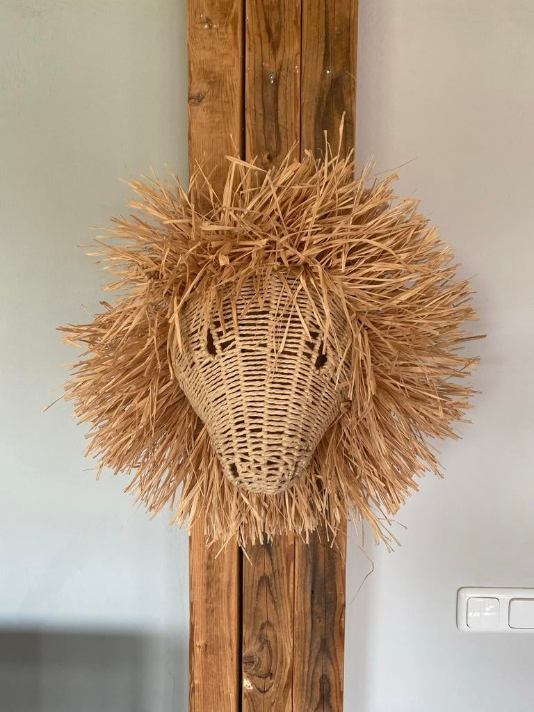 Wanddecoratie Leeuwenkop van Rotan en Raffia, Huis en Inrichting, Woonaccessoires | Wanddecoraties, Ophalen of Verzenden, Zo goed als nieuw