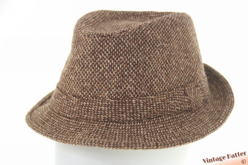 Vintage Vissershoed trilby Jennyfer bruin beige wol mix 57, Hoed, Ophalen of Verzenden, Jennyfer, 57 cm (M, 7⅛ inch) of minder
