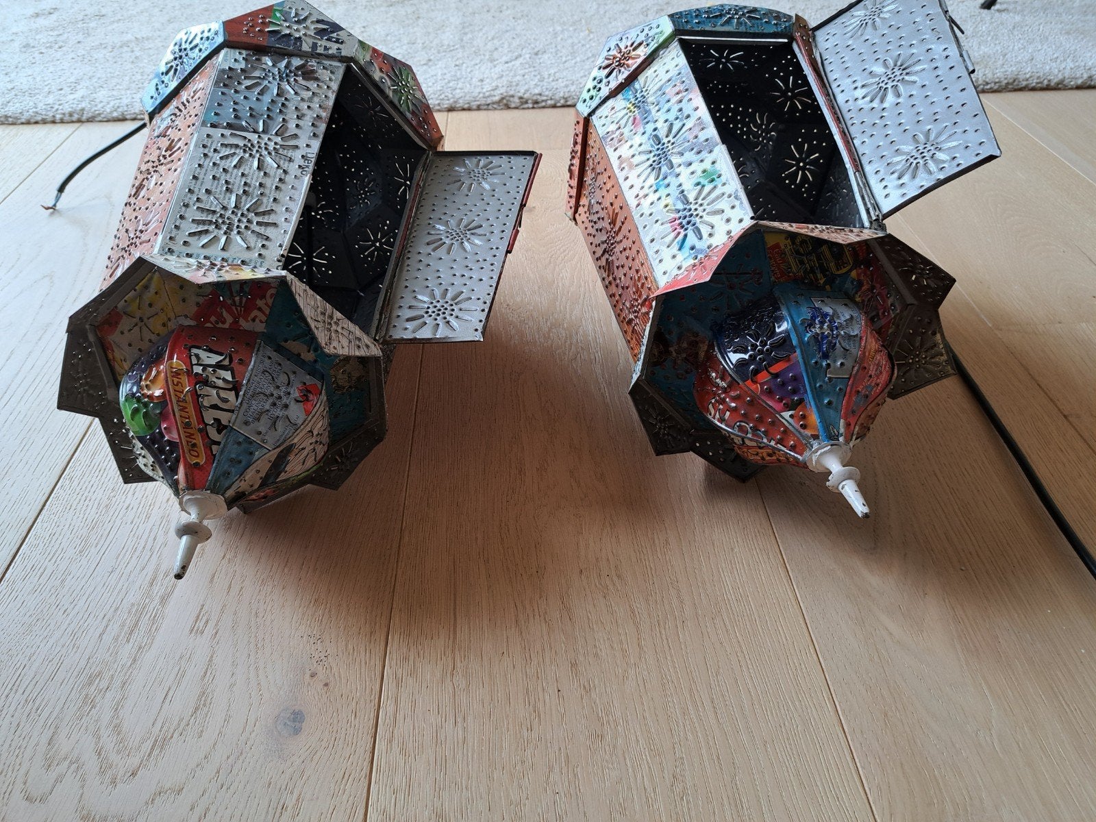 2x handlampen uit India, retro vintage, Huis en Inrichting, Ophalen of Verzenden, Gebruikt, Metaal