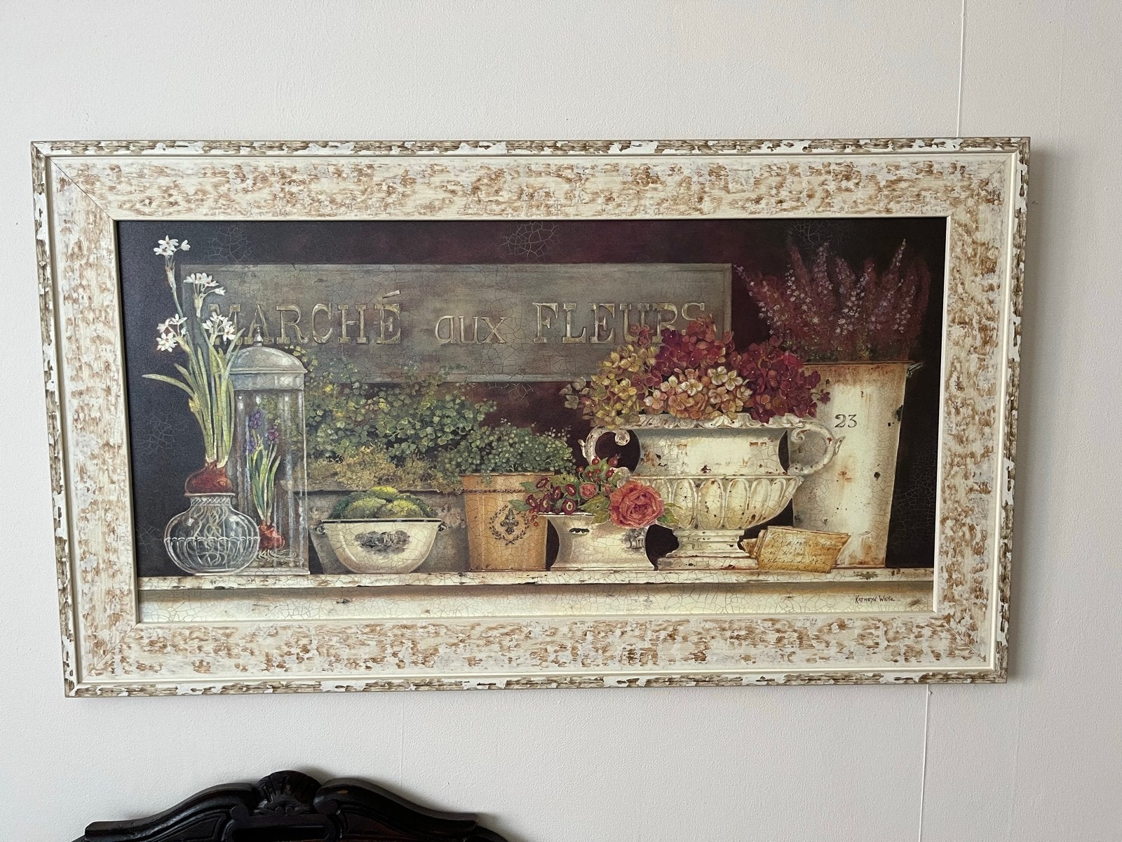Schilderij 'Marché aux Fleurs' met sierlijke lijst, 50 – 75, Gebruikt, Ophalen of Verzenden, Schilderij