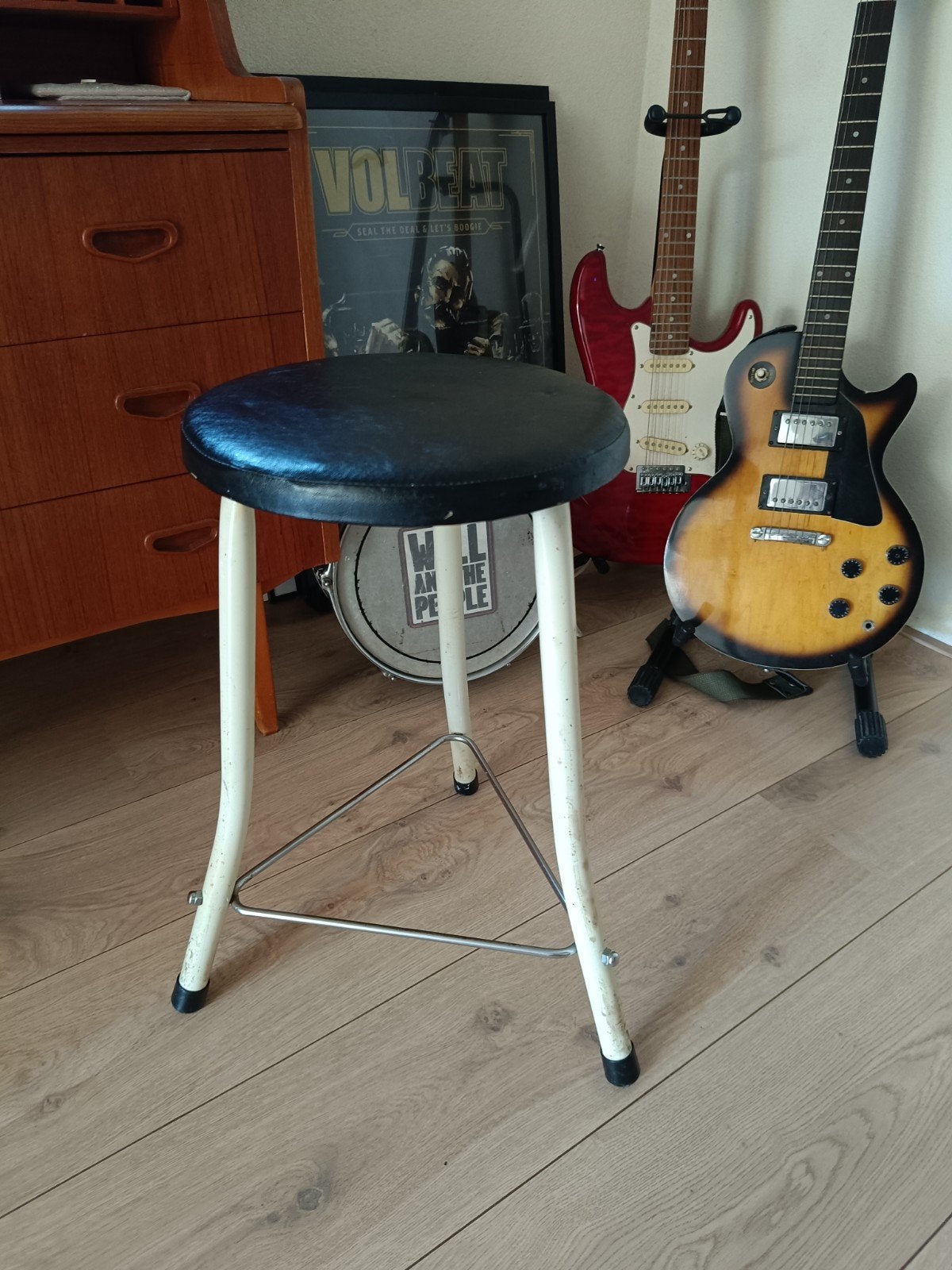 Vintage Brabantia krukje met metalen frame en zwarte zitting, Ophalen, Gebruikt, Hout