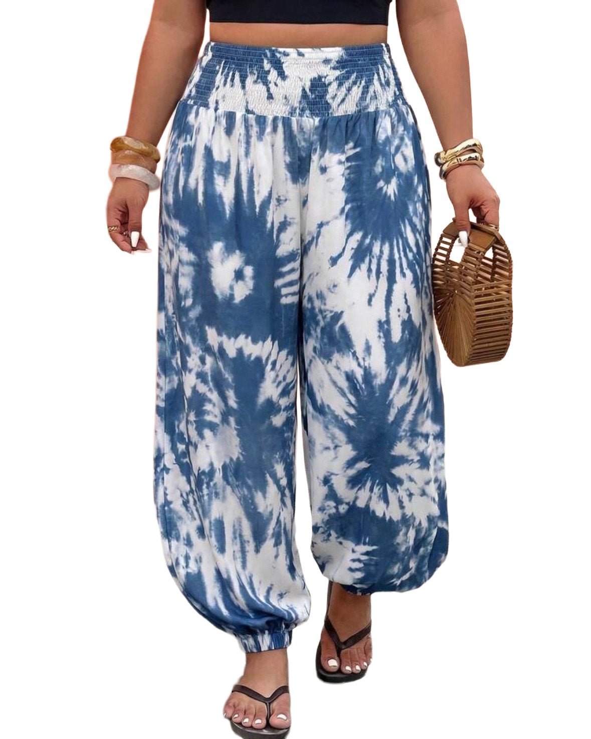 Tie-Dye Harembroek - Blauw/Wit (44-52), Kleding | Dames, Verzenden, Nieuw, Blauw, Broek of Spijkerbroek