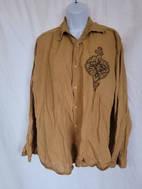 Camel kleurig overhemd met gave stiksel mt L merk Rohit Bal, ., Ophalen of Verzenden, Zo goed als nieuw, Halswijdte 41/42 (L)