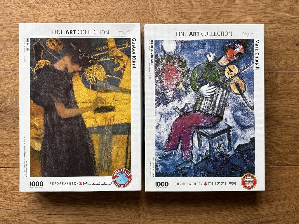 Gustav Klimt & Marc Chagall kunstpuzzels, Ophalen of Verzenden, 500 t/m 1500 stukjes, Zo goed als nieuw, Legpuzzel