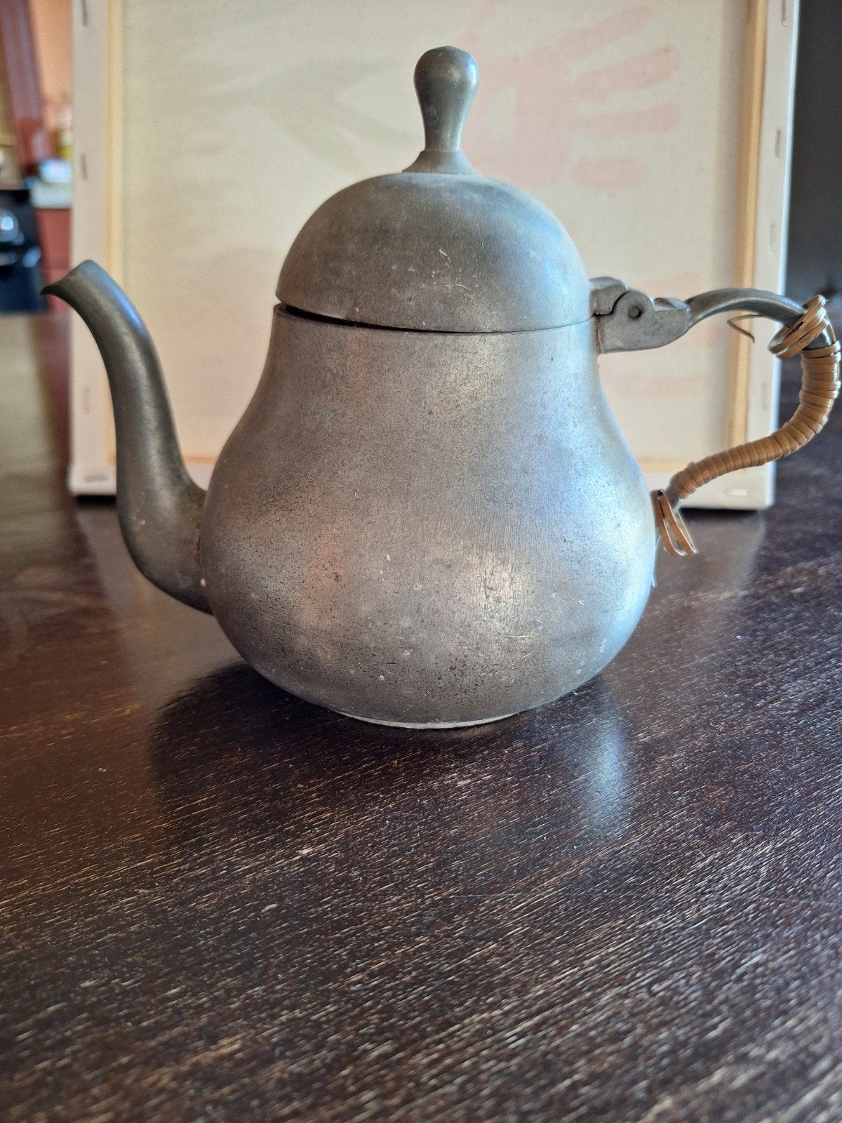 Antieke tinnen theepot van gieterij Meeuws & Zoon Den Haa, Ophalen of Verzenden