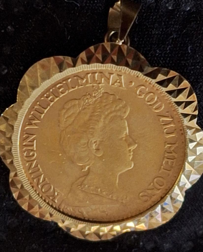 Gouden 10 Gulden munt 1917 in hanger - Mooie staat, Sieraden, Tassen en Uiterlijk, Ophalen of Verzenden