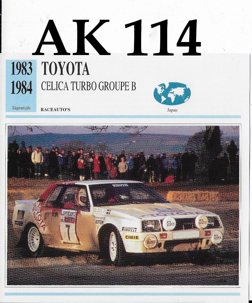 Ak114 autokaart toyota celica turbo groupe b 1983 - 1984, Ophalen of Verzenden, Zo goed als nieuw, Auto's