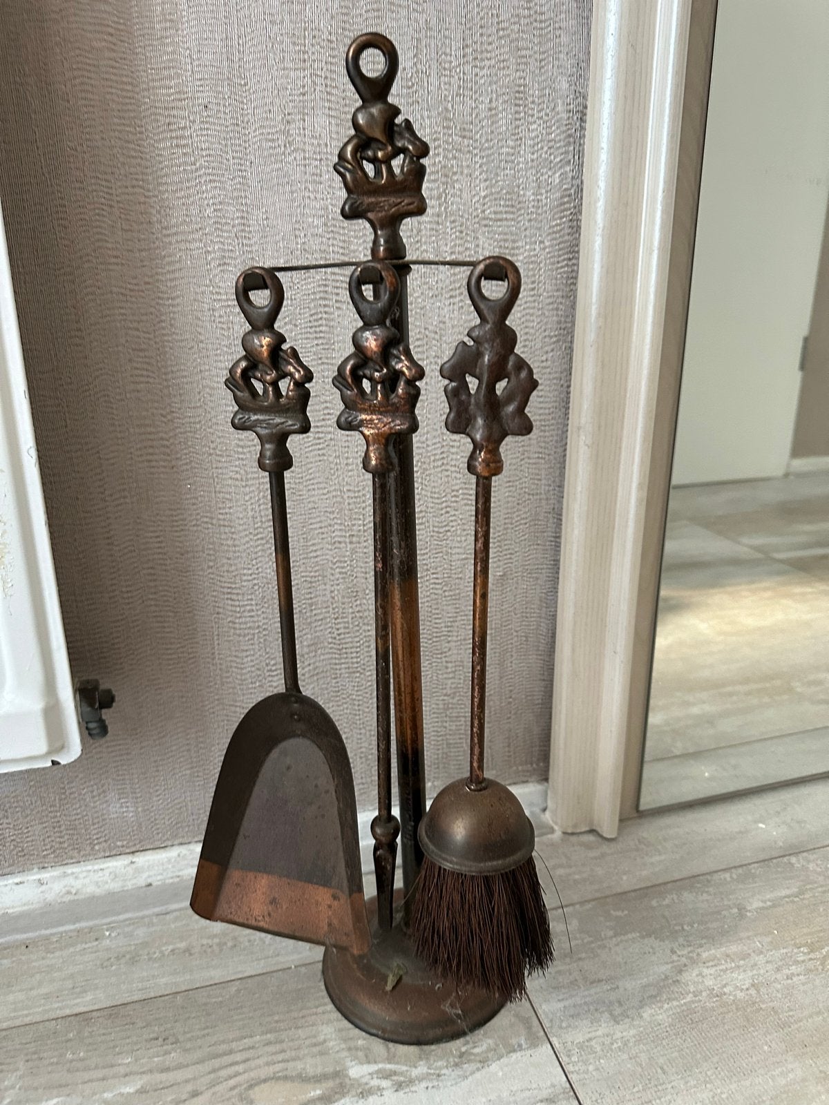 Antieke haardstel met schep en borstel, Antiek en Kunst, Ophalen