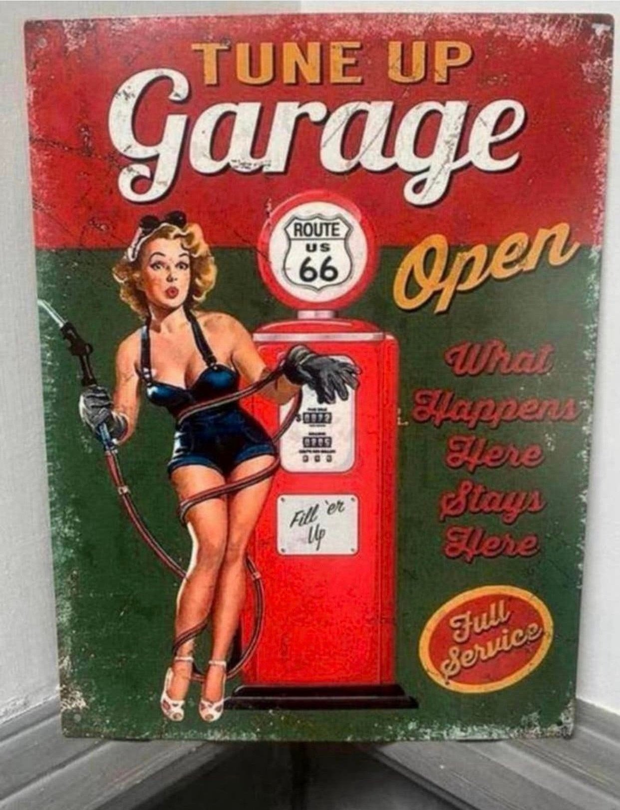 Tekstbord wandbord garage tanken motorfiets wifi mancave, Metaal, 25 cm, 33 cm, Clayre&Eef