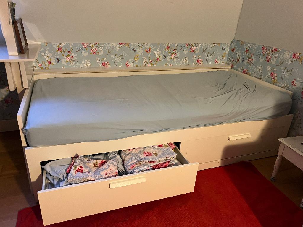 BRIMNES Bedbank met 2 lades, wit, 80x200 cm, Ophalen, Gebruikt, Eenpersoons, Wit