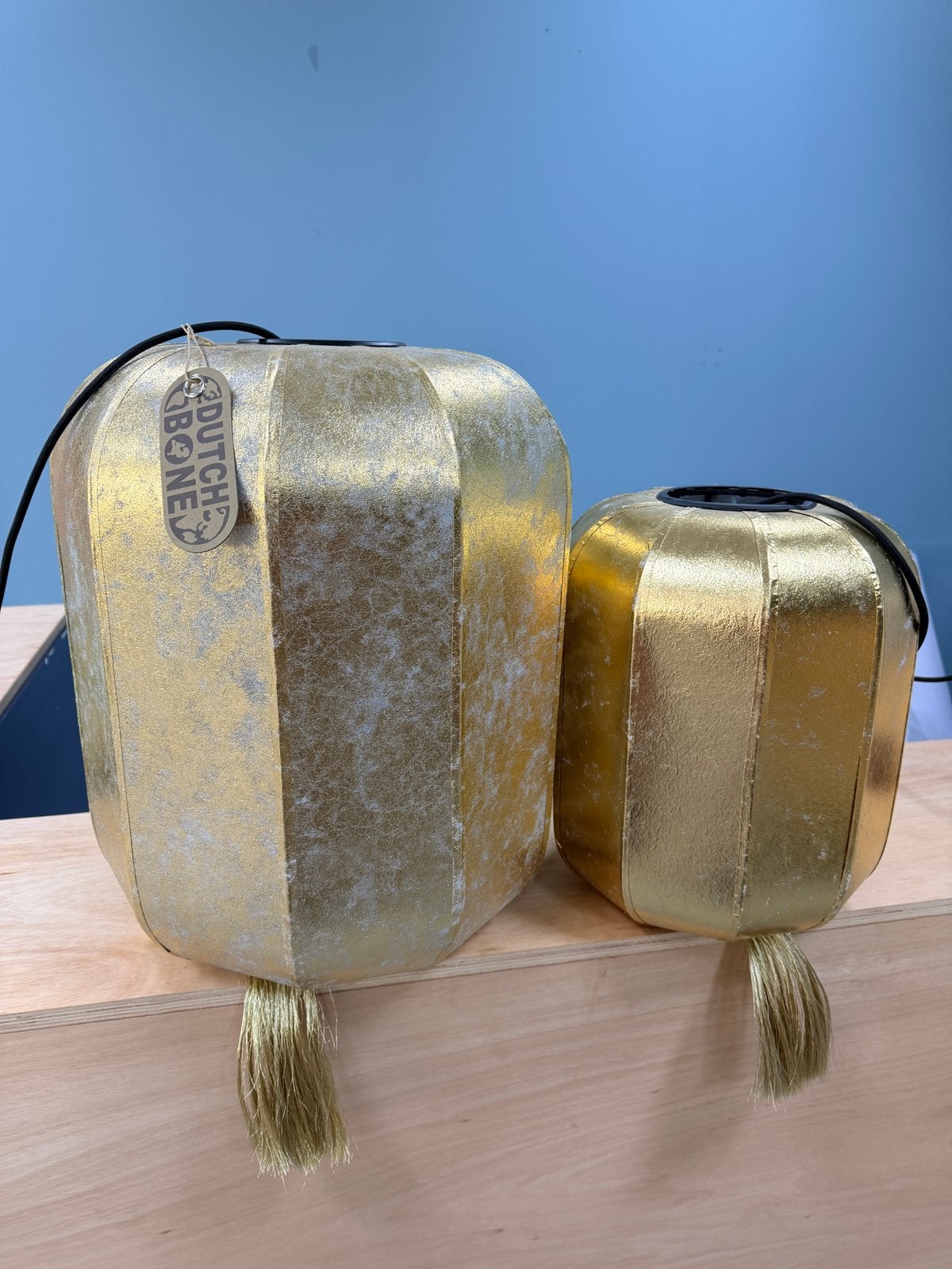 Set van 2 Dutchbone gouden lampionnen, Huis en Inrichting, Ophalen of Verzenden, Zo goed als nieuw, Textiel, Overige fittingen