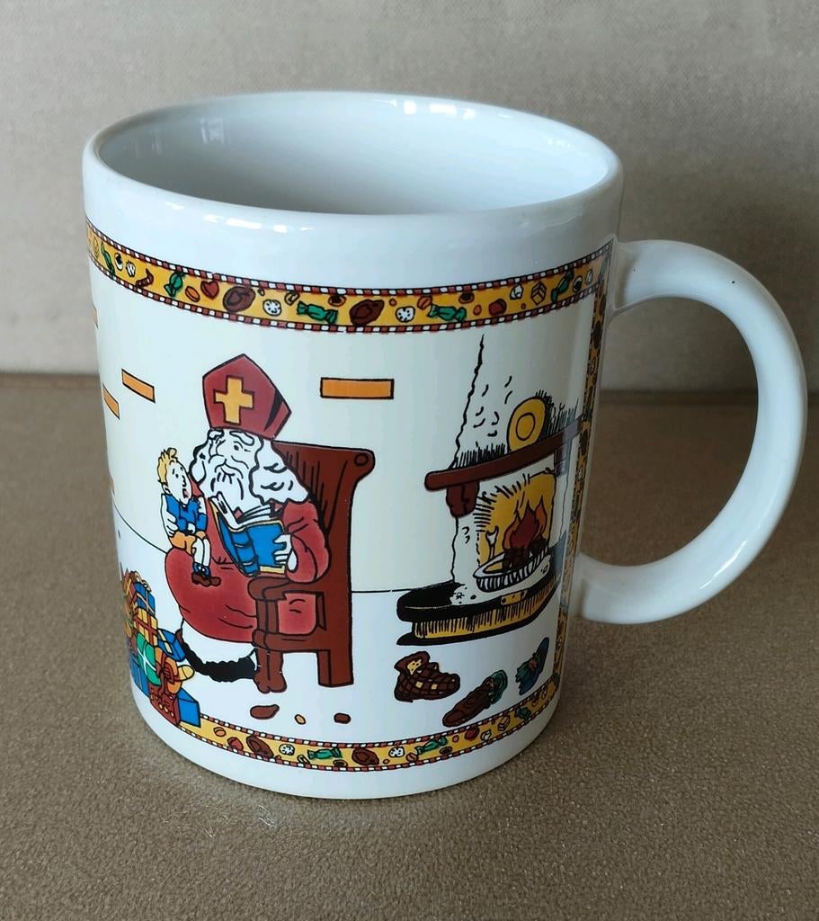 VINTAGE WITTE BEKER MET SINTERKLAAS*PIETEN*AMERICO*KINDJES, Verzenden, Zo goed als nieuw, Overige stijlen, Overige typen