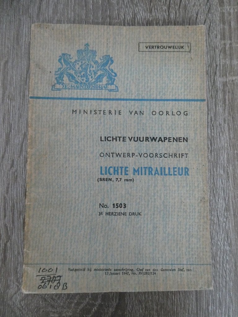 Voorschrift lichte mitrailleur Bren 7,7 mm, Verzamelen, Militaria | Algemeen, Ophalen of Verzenden, Landmacht, Nederland, Boek of Tijdschrift