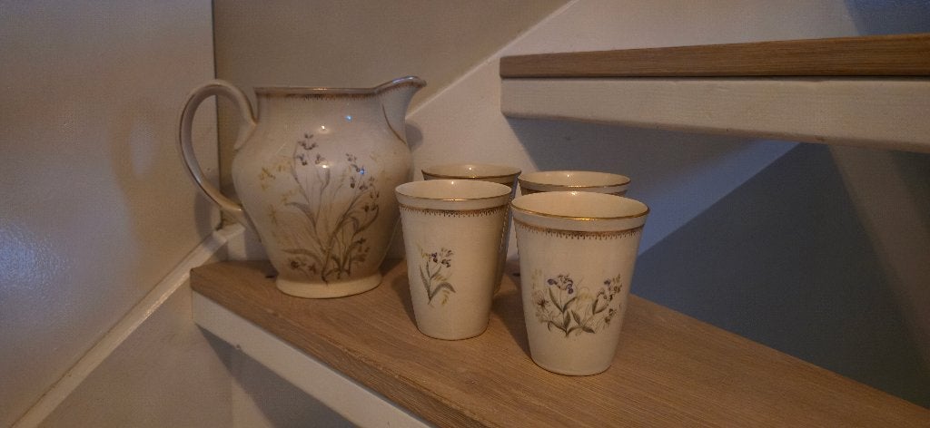 Vintage Chodzież schenkkan met 4 kopjes | Bloemendecor, Ophalen of Verzenden