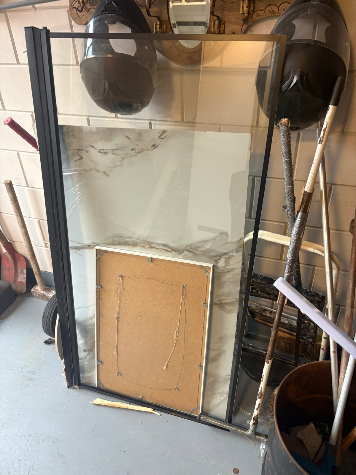 Douchescherm met zwart frame, Ophalen, Gebruikt, Met douche